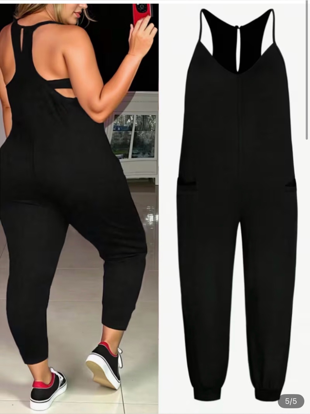 Women’s Black Jumper Jumpsuit - Casual Pull-On Overalls